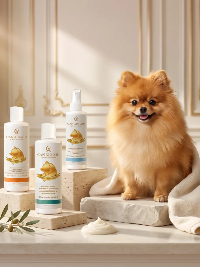 Pack Cachorro de cosmética Can Xiu-Xiu con un Pomerania