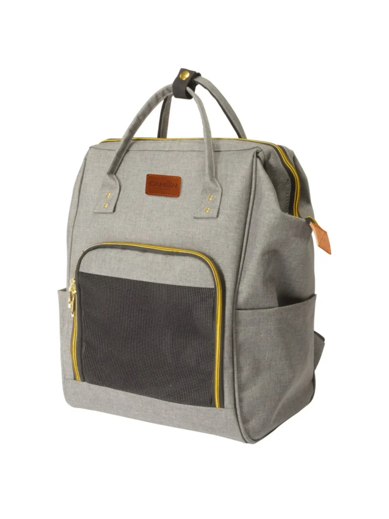 Mochila de transporte gris grande para perro, vista frontal