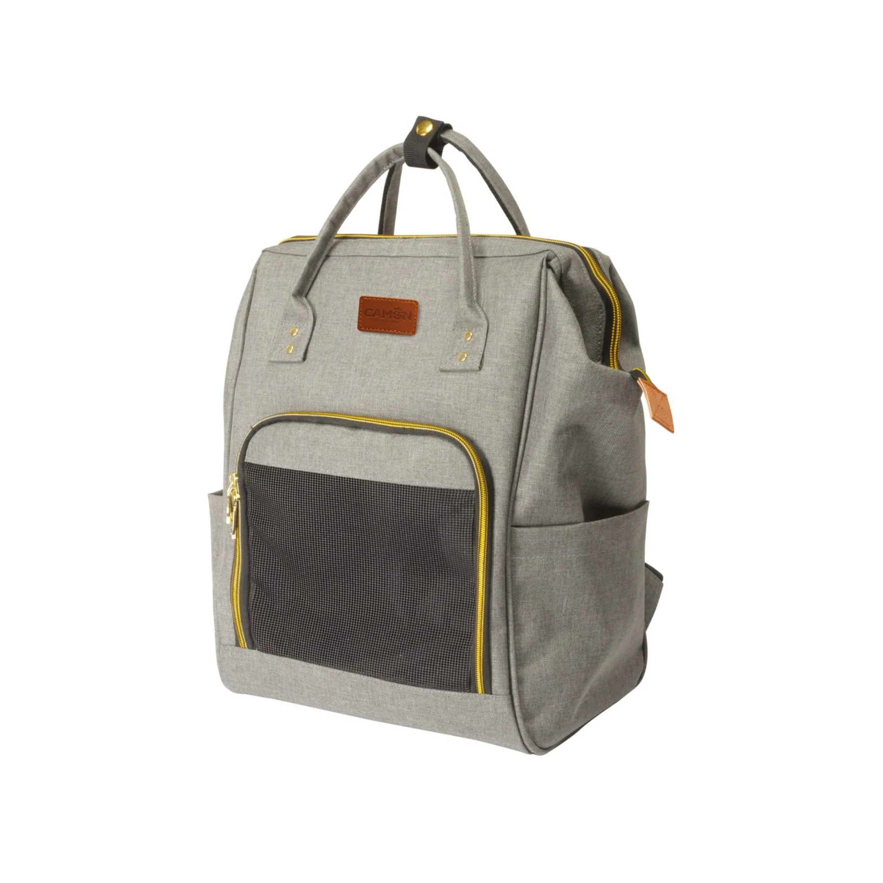Mochila de transporte gris grande para perro, vista frontal