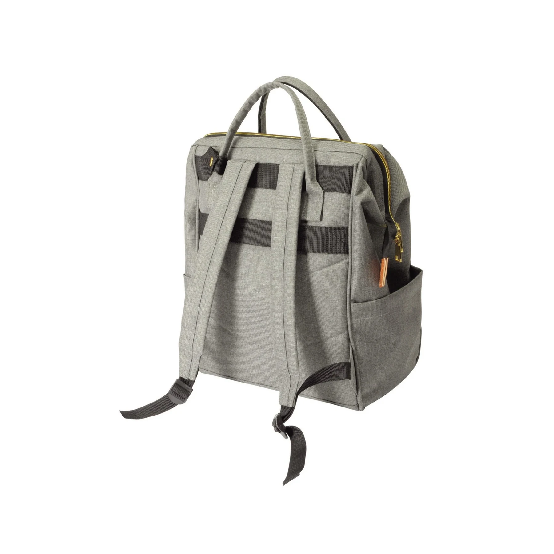 Mochila de transporte gris grande, vista trasera con correas